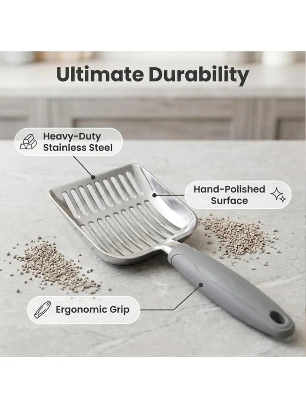4-in-1 Cat Litter Scoop & Organizer Kit - Portable Broom, Dustpan & Caddy